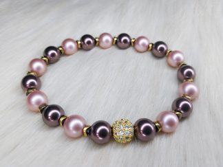 Burgundi és rózsaszín Swarovski gyöngy és hematit női karkötő (16 cm)